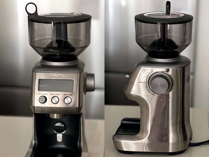 Breville Smart Grinder Pro front and side view