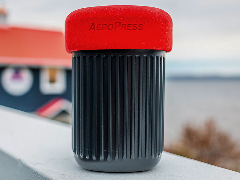 AeroPress Go on a wall by the beach