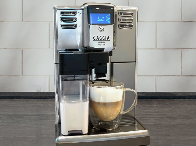 Gaggia Anima Prestige on counter with freshly made cappuccino