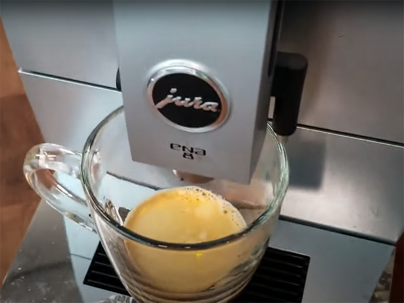 Jura ENA 8 making a fresh shot of espresso