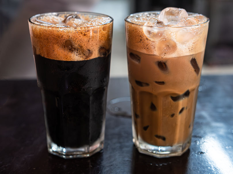Iced Cà Phê Đen & Cà Phê Sữa sitting side-by-side