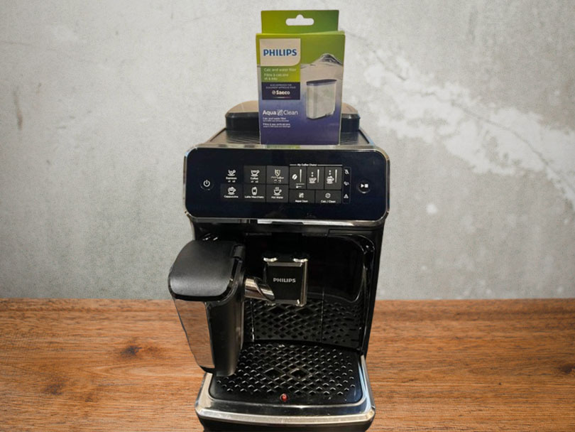 Box of Philips cleaning products on top of the 3200 LatteGo espresso machine