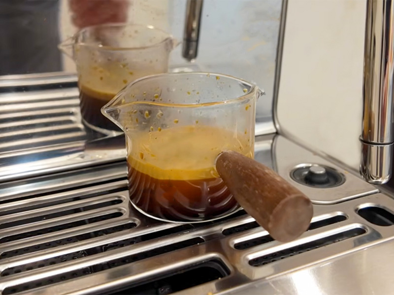 Close up of a fresh espresso shot made by the Breville Barista Touch